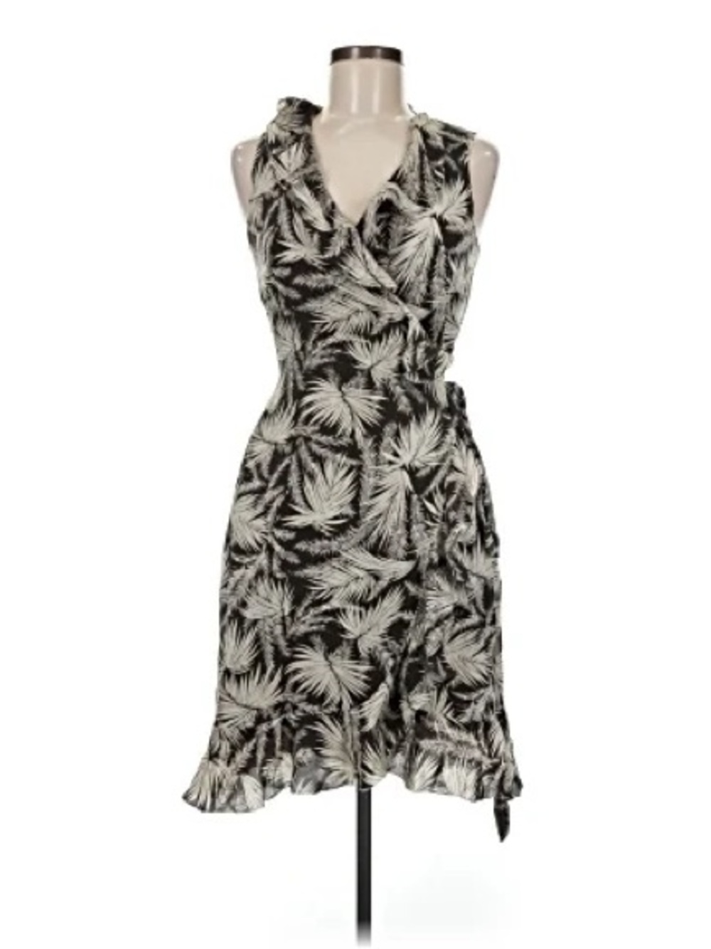 MICHAEL Michael Kors Brown & White Palm-Print Silk Wrap Dress